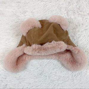 Crewcuts faux fur suede winter hat bear ear pink hat